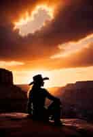 Bezpłatne zdjęcie photorealistic portrait of female cowboy at sunset