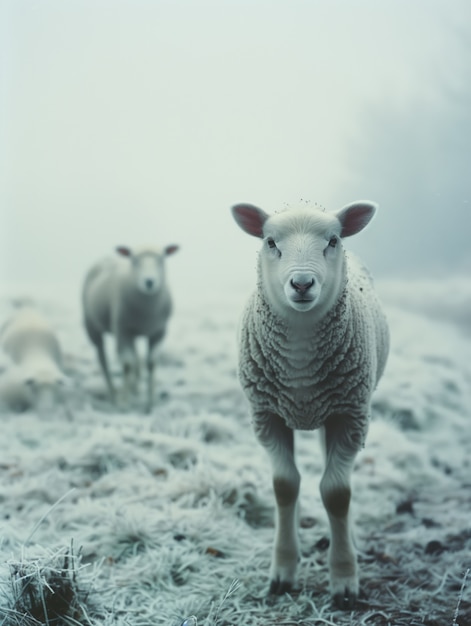 Bezpłatne zdjęcie photorealistic sheep farm