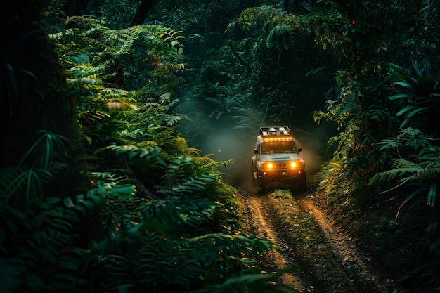 Bezpłatne zdjęcie photorealistic view of off-road car with nature terrain and weather conditions