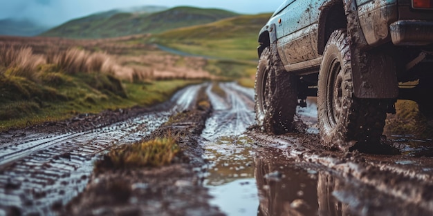 Bezpłatne zdjęcie photorealistic view of off-road car with nature terrain and weather conditions