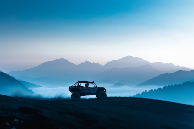 Bezpłatne zdjęcie photorealistic view of off-road car with nature terrain and weather conditions