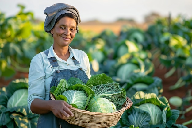 Bezpłatne zdjęcie photorealistic view of woman harvesting in an organic sustainable garden