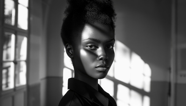 Piękna afrykańska kobieta monochromatyczny portret