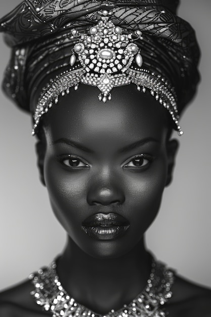 Piękna afrykańska kobieta monochromatyczny portret