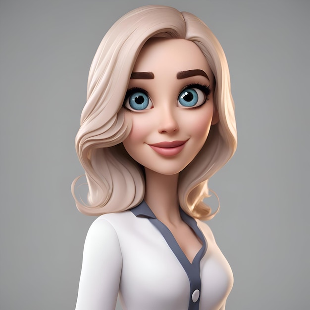 Piękna blondynka z niebieskimi oczami i białą koszulą 3d rendering