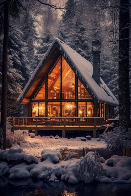 Piękna chatka w leśnym krajobrazie