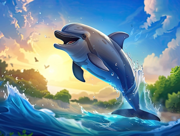 Bezpłatne zdjęcie piękna cyfrowa sztuka delfinów