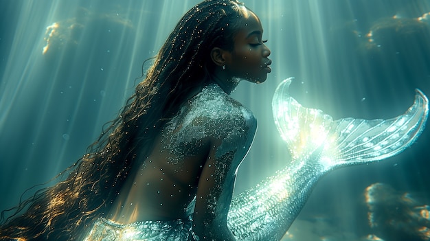Piękna kobieca syrena pod wodą