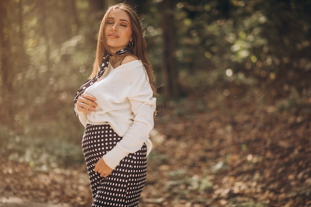 Piękna Kobieta W Ciąży W Jesiennym Parku