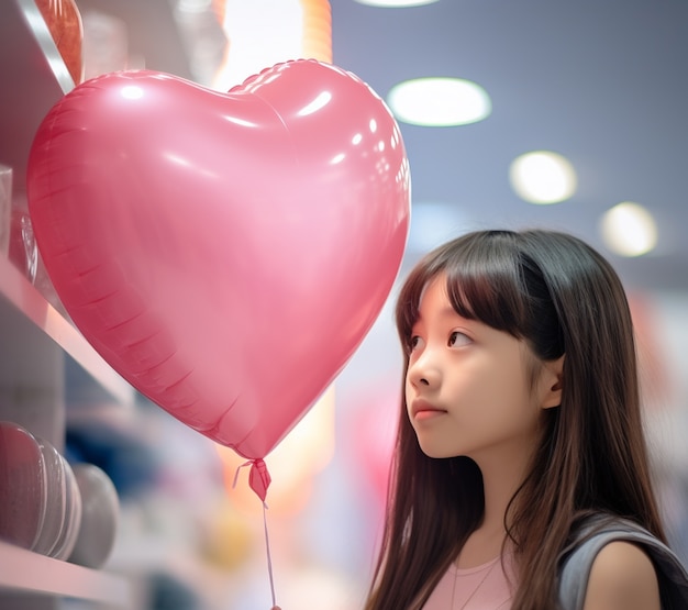 Bezpłatne zdjęcie piękna kobieta z balonem w kształcie serca