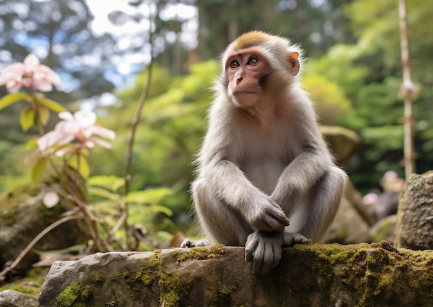 Piękna małpa spędzająca czas na łonie natury