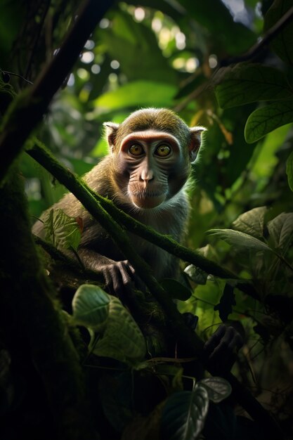 Piękna małpa spędzająca czas na łonie natury