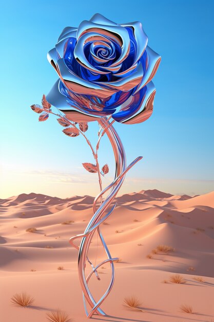 Piękna niebieska róża na pustyni