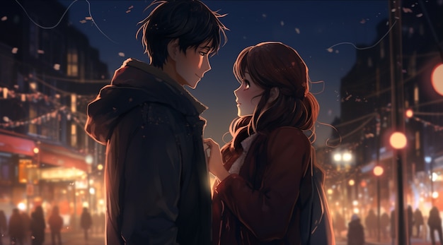 Piękna para anime w Nowy Rok
