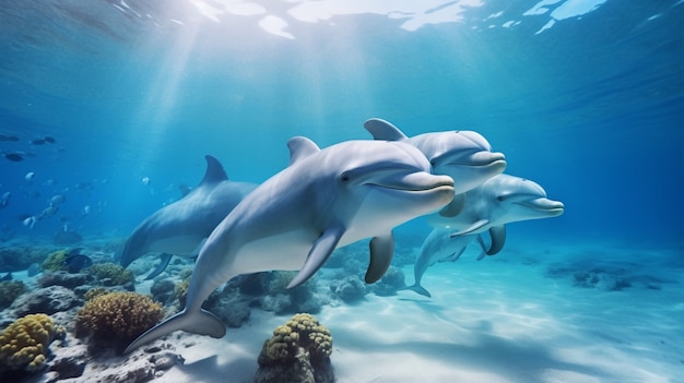 Bezpłatne zdjęcie piękne delfiny pływające razem