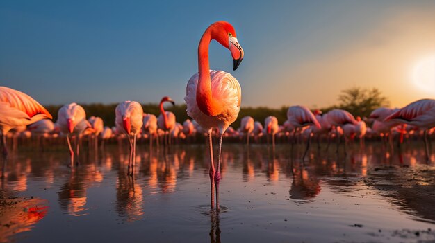Piękne flamingi w jeziorze