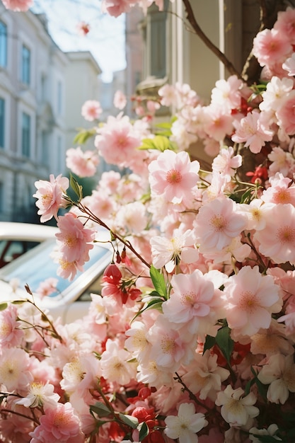 Bezpłatne zdjęcie piękne kwitnące drzewa w mieście wiosną