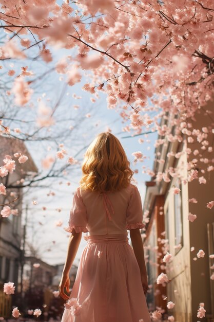 Piękne kwitnące drzewa w mieście wiosną