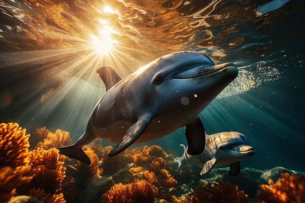Bezpłatne zdjęcie piękne pływające delfiny
