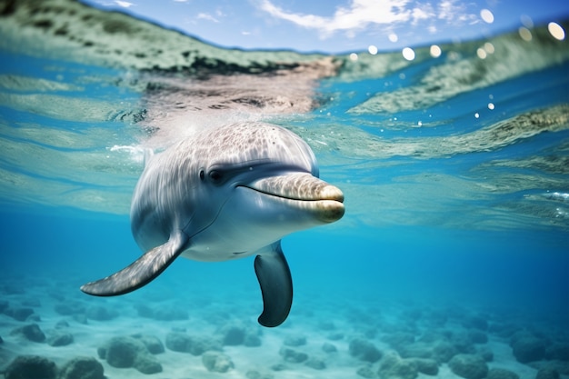Piękne pływanie delfinów