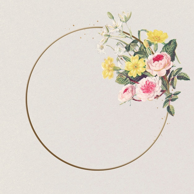 Bezpłatne zdjęcie piękne róże złotej ramie różowy kwiat vintage ilustracji