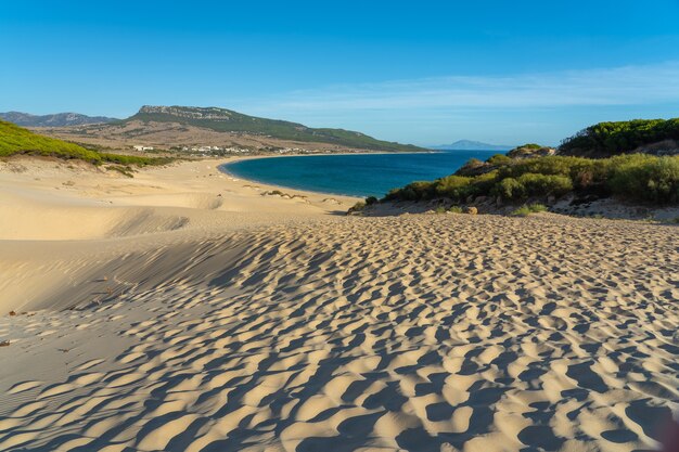 Piękne ujęcie parku przyrody estrecho na plaży bolonia w hiszpanii