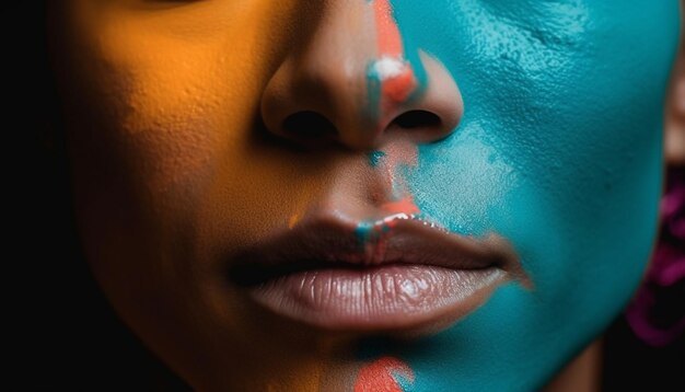 Bezpłatne zdjęcie piękne usta młodej kobiety pomalowane wielobarwną generatywną sztuczną inteligencją