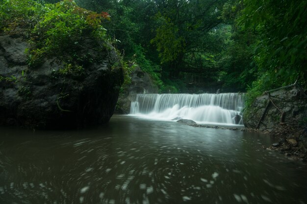 Piękne zdjęcie wodospadu pod mostem Meghalaya Double Rootot