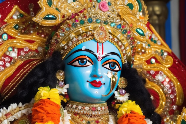 Pięknie zdobiony idol hinduskiego lorda Balaramy podczas festiwalu Rath Yatra Ai generatywnego