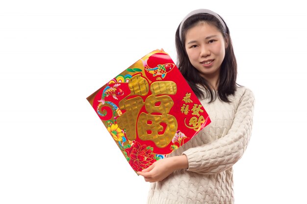 Piękno uśmiech szczęśliwy chiński tradycyjny
