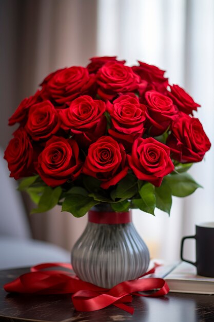 Piękny bukiet róż w pomieszczeniu