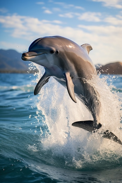 Bezpłatne zdjęcie piękny delfin wyskakujący z wody