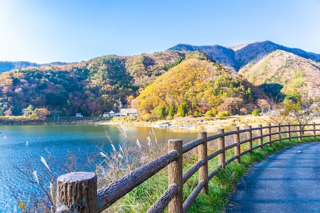 Piękny krajobraz wokół jeziora kawaguchiko