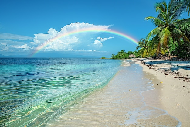 Bezpłatne zdjęcie piękny krajobraz z tęczą na plaży