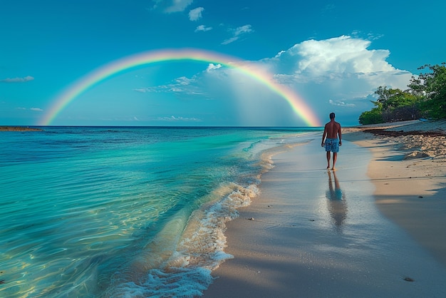 Bezpłatne zdjęcie piękny krajobraz z tęczą na plaży