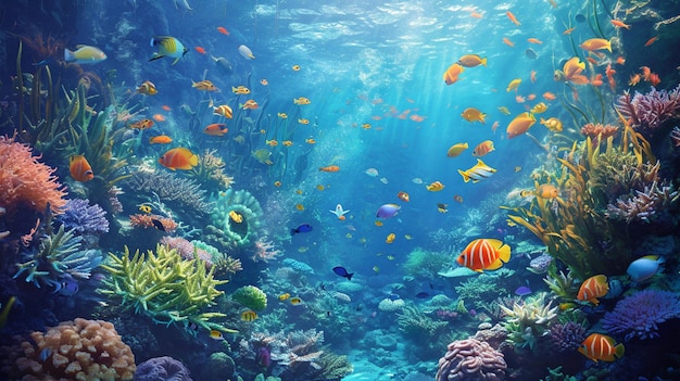 Piękny Podwodny Krajobraz Z Rybami I Koralowcami