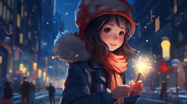 Bezpłatne zdjęcie piękny portret anime w nowy rok