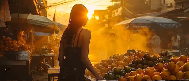 Bezpłatne zdjęcie piękny rynek uliczny o zachodzie słońca
