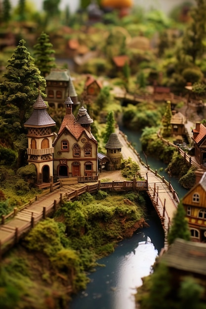 Piękny średniowieczny krajobraz fantasy z miastem