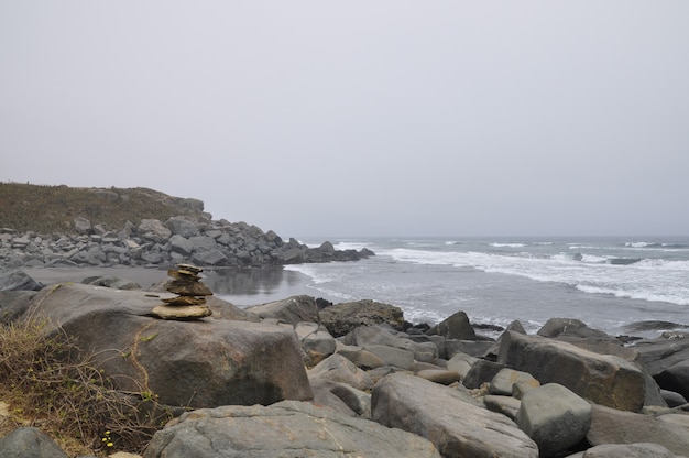 Piękny widok na pełną kamieni plażę w Punta de Lobos w Pichilemu w Chile