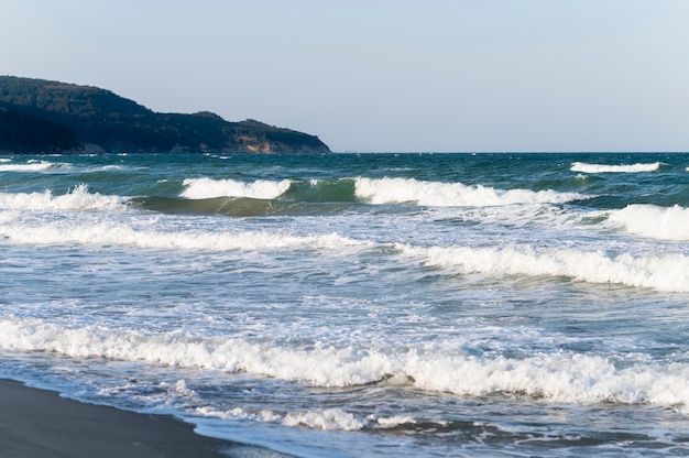 Piękny widok na plażę z falami rozbijającymi plażę