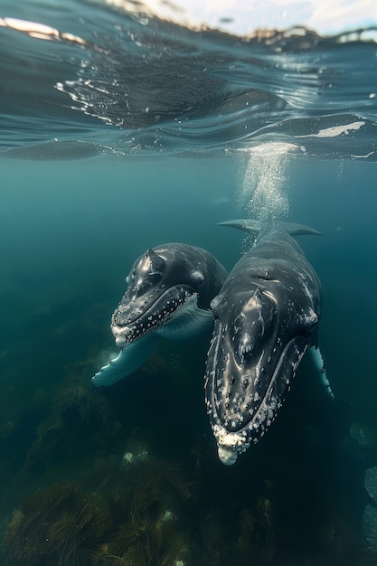Piękny wieloryb przekraczający ocean