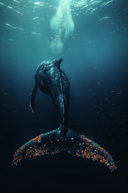 Bezpłatne zdjęcie piękny wieloryb przekraczający ocean