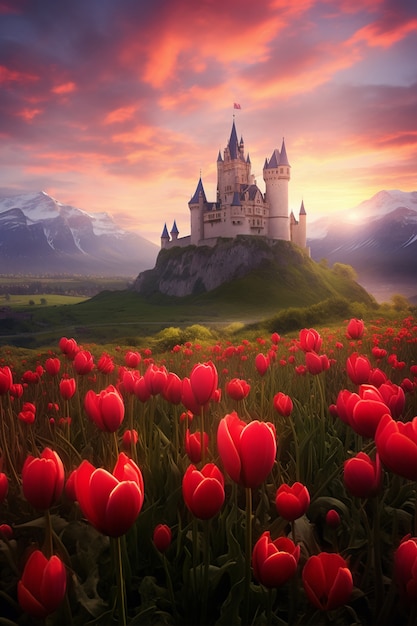 Bezpłatne zdjęcie piękny zamek otoczony naturą.