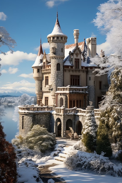 Bezpłatne zdjęcie piękny zamek otoczony naturą.