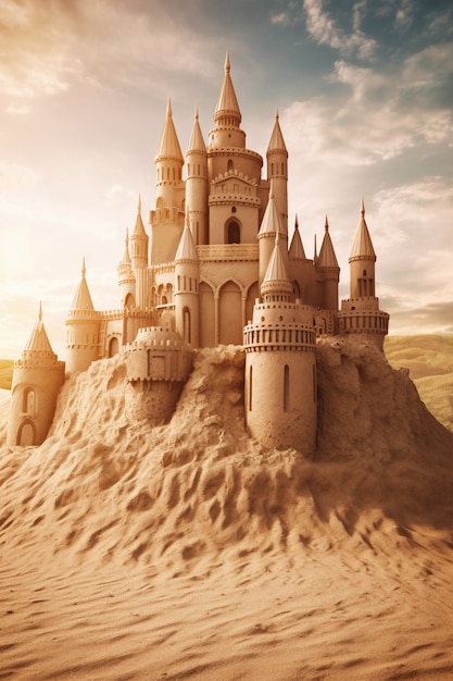 Bezpłatne zdjęcie piękny zamek z piasku na plaży