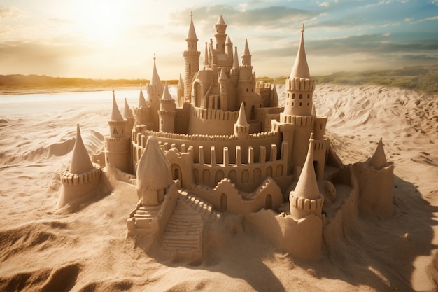 Bezpłatne zdjęcie piękny zamek z piasku na plaży