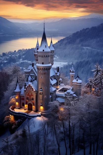 Piękny zamek zimowy sezon