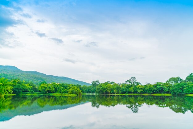 Piękny zielony park z jeziorem, Ang Kaew w Chiang Mai Universi