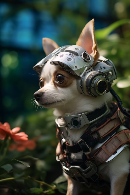 Bezpłatne zdjęcie pies w stylu futurystycznym w przyrodzie